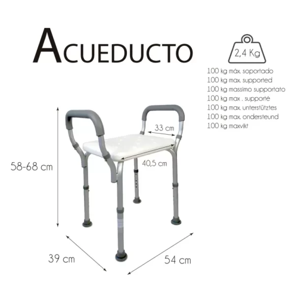 MA 00357 02   Banco de banho com braços Mobiclinic Acueducto   peso máximo suportado
